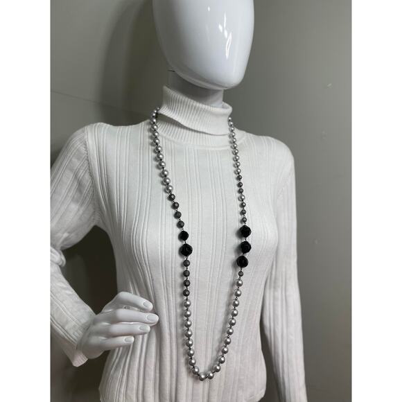 Furla Italy Italian beaded necklace gray and black beads long, wrappable jewelry - Picture 10 of 16